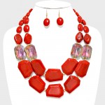 Red Indian Marble Fragment Double Row Statement Necklace